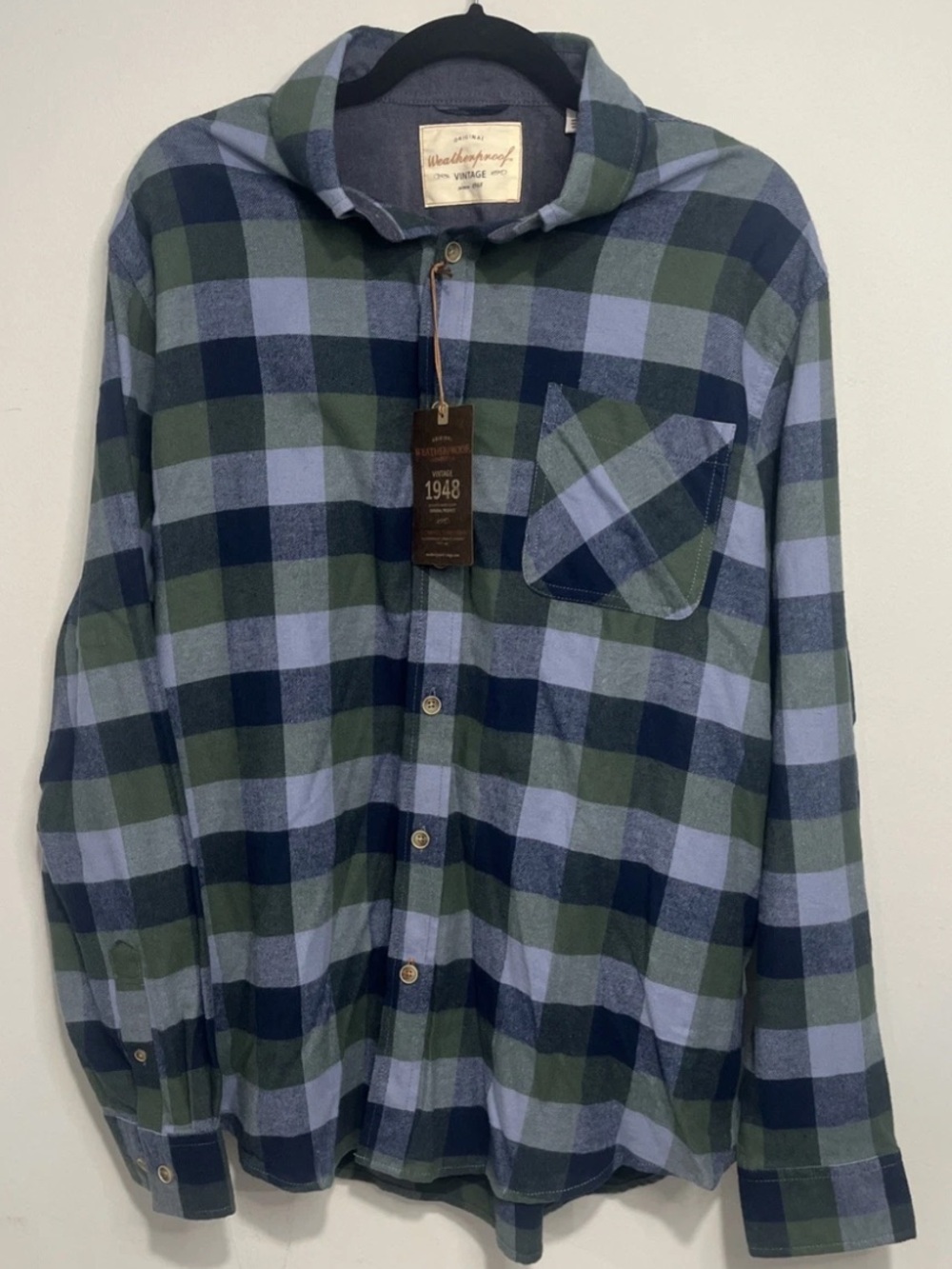 Weatherproof Vintage Brushed Flannel Button Down Navy/Green - Size L - NWT